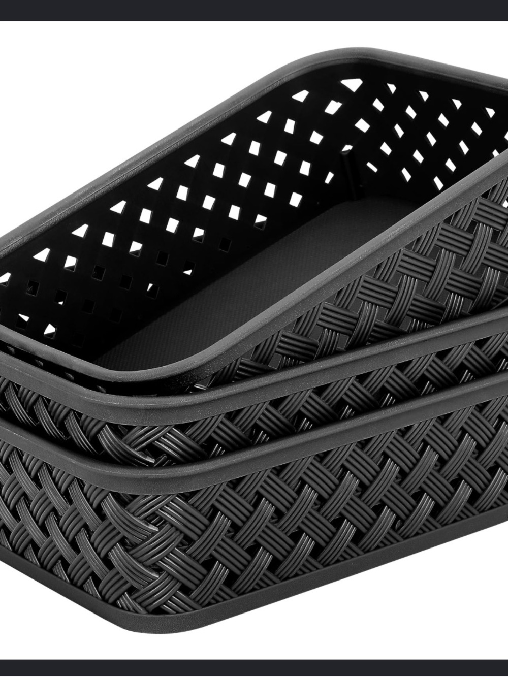 Mini Black Woven Plastic Organizer Bins